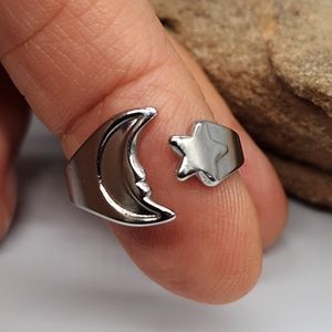 Free People Jewelry Silver Moon Star Hypoallergenic Pinky Ring One Size
